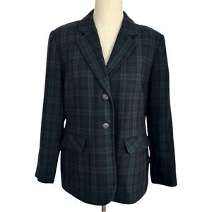 Vintage Sag Harbor Black Watch Plaid Blazer Wool Blend Jacket Petite Sz L Preppy